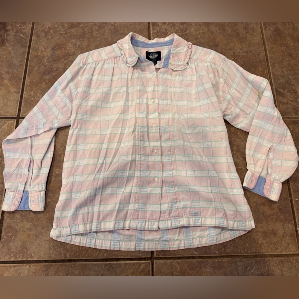Vintage Dockers Pastel Pink and Mint Striped Button-Up Shirt